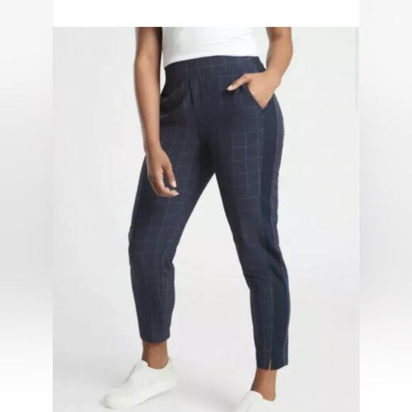 Athleta Brooklyn Textured Ankle Pants Size 4 Navy blue plaid - Picture 1 of 12